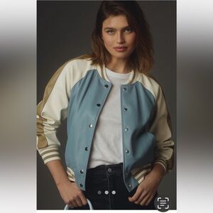 Anthropologie NWT Faux Leather Colorblock Bomber Jacket size XS.